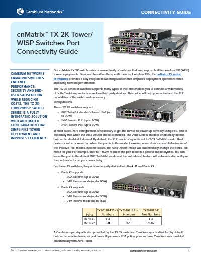 cnMatrix™ TX 2K Tower/ WISP Switches Port Connectivity Guide - Cambium ...